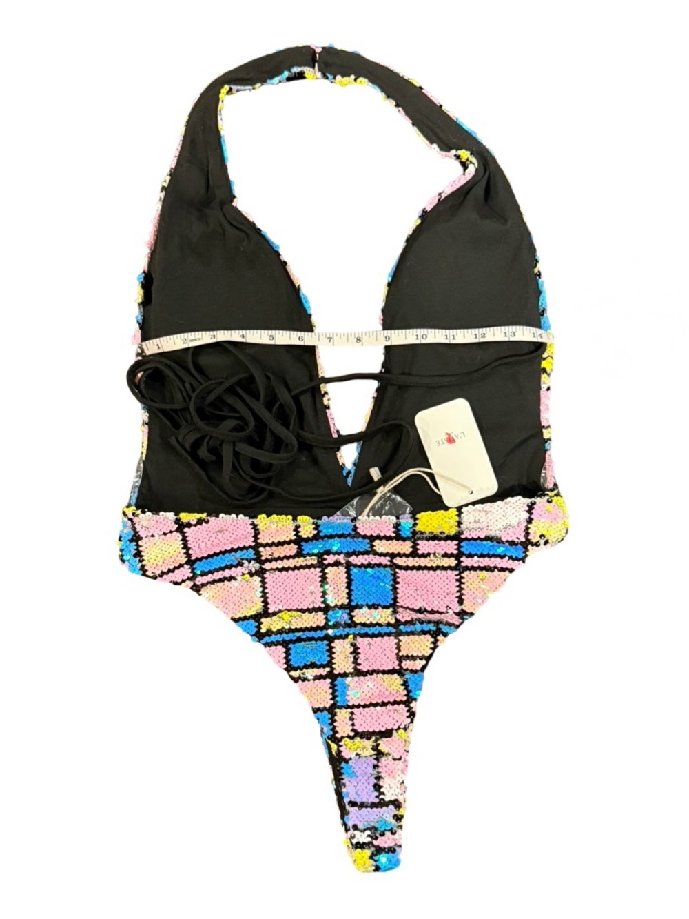 L'ATISTE Sequin Pastel Plaid One-Piece Swimsuit in Pink, Blue, Yellow, Green - Picture 13 of 17
